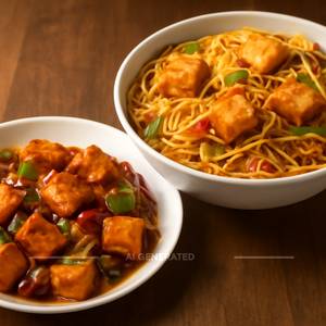 Paneer Chilli With Paneer Hakka Noodles