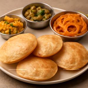 Puri [4 Pcs] With Aloo & Matar and Jalebi [100 Grams]