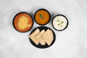 Sev Tomato Sabji With Phulka Roti & Dal Rice
