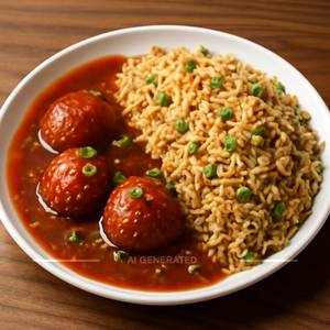 Chicken Manchurian Fried Rice with Gravy
