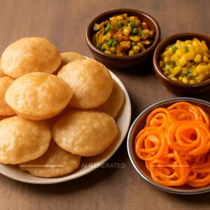 Puri [10 Pcs] With Aloo & Matar and Jalebi [250 Gms]