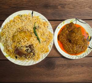 Mutton biryani with chicken chaap