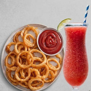 Onion Rings, Strawberry Mocktail