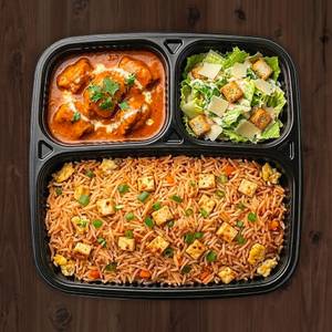 Schezwan Paneer Rice + Paneer Butter Masala + Salad
