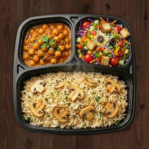 Blond Mushroom Rice + Chole + Salad