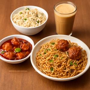 Chiili Paneer + Manchurian Noodles + Fried Rice + Cold Coffee