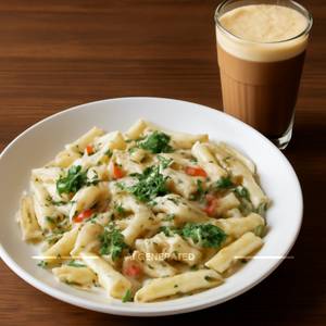 White Sauce Penne Pasta + Cold Coffee