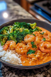 Thai Red Curry With Steam Rice Prawn