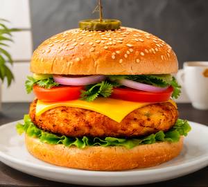 Crispy Aloo Tikki Cheese Burger