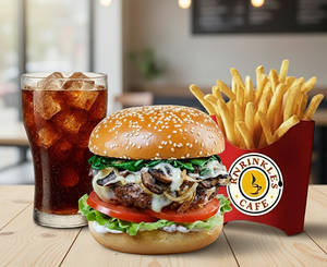 Mushroom Burger Meals (burger, 250 Ml Cold Drinks, Fries)