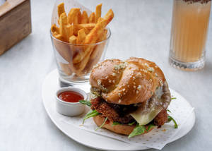 Buffalo Chicken Hot Honey Garlic Knot Burger