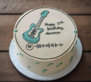 Vanilla Fruit Top Of The Guitar Design Cake
