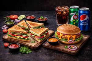 Classic Veggie Sandwich + Veggie Makhani Burger + Cold Drink(pepsi/7up/dew)