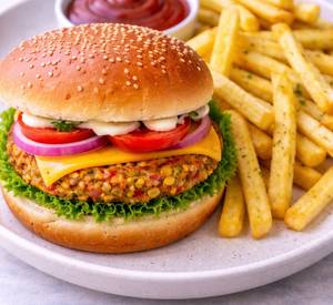 Veg Corn Burger & Fries