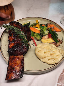 Smoked Barbeque Beef Ribs +grilled Veg & French Fries