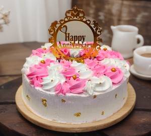 Pink Flowers Anniversary Special Cake