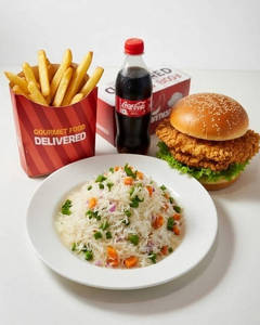 Crispy Chicken Burger Power Combo ( Burger + Fried Rice + Fries + Drink)