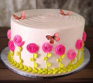 Flowers Butterfly Strawberry Theme Cake