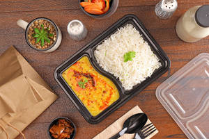 Dal Fry [300ml] + Steam Rice [ 450ml ] + Mint Chutney + Onion Salad