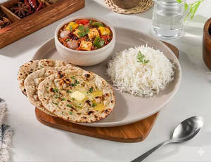 Kadhai Paneer ( Half)+ 3 Butter Tandoori Roti+ Rice (300ml)