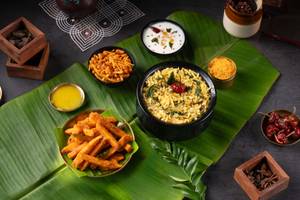 Palak Pappu Rice Bowl with Potato Vepudu