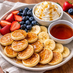 Fresh Fruits And Maple Syrup Pancake Cereal Bowl
