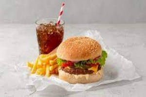 Veg Aloo Tikki Burger, Fries and Coke