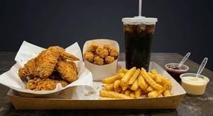 2 pc crunchy wings + chicken pops[s]+fries+softdrink+ free mayo dip(*No Palm oil)