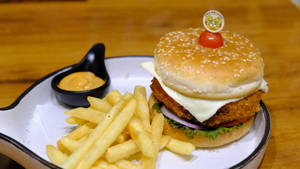 Steve's Paneer Burger ( Fried ) With Fries
