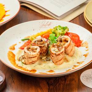 Stuffed Chicken Roulade With Three Mushroom Broccolini
