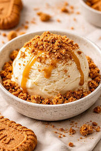 One Scoop Vanila Ice Cream With Crush Biscoff Biscut