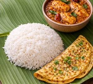 Rice+meen kuzhambu+omlete
