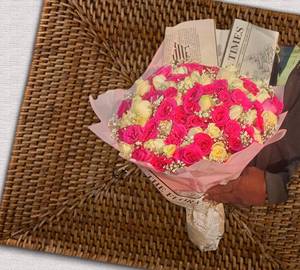 Red White Roses With Ferero'rocher