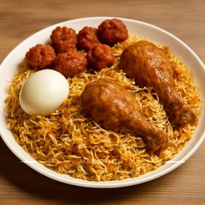 Spcl Biryani{1egg,6pc Of Chicken 65 & 2dum Peices}