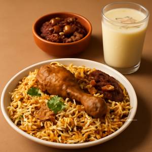 Chicken Dum Biryani With Double Ka Meetha And Badam Milk