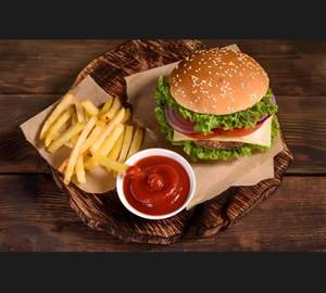 Chicken Burger with French Fries