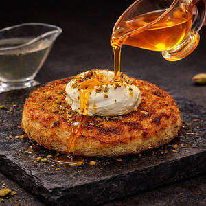Cream Cheese Kunafa With Saffron Syrup