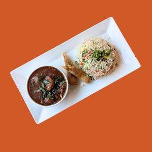 Veg Manchurian Gravy + Fried Rice + Spring Roll (2Pc)