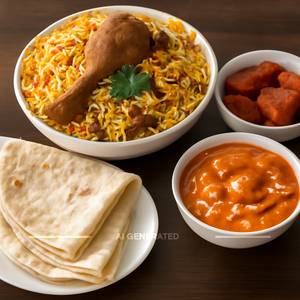 Chicken Biryani Full With Apolo Fish Butter Chicken &3 Rumali Roti
