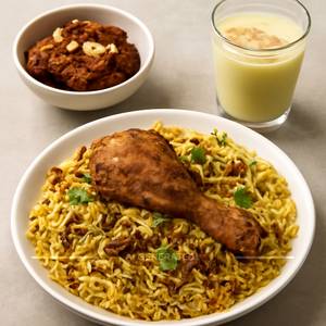 Chicken Fry Biryani With 1 Double Ka Meetha And 1 Badam Milk
