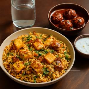 Paneer Biryani With Veg Manchurian [Serves 2]