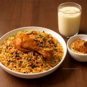 Chicken Dum Biryani , Double Ka Meetha With Badam Milk
