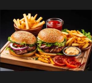2 Crispy Chicken Burger with French Fries ( medium)
