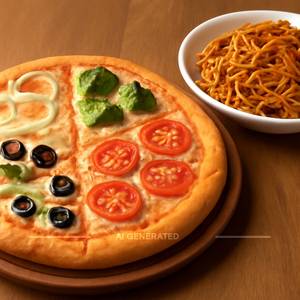 Four in One Pizza + Schezwan Fried Noodles