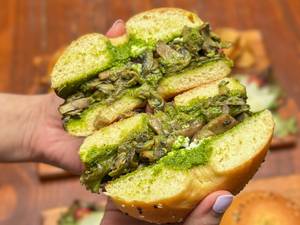 Pesto Mushroom Bagel