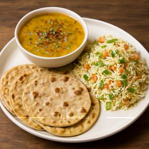 Dal Tadka + 4 Chapatis + Vegetable Pulao