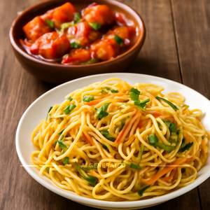 Chilli Paneer + Veg Hakka Noodles