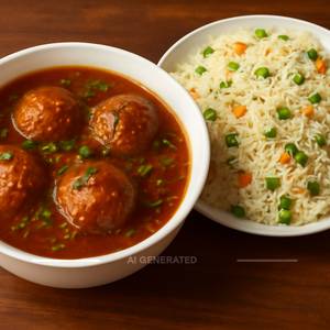 Veg Manchurian (Gravy) with Cocktail Rice