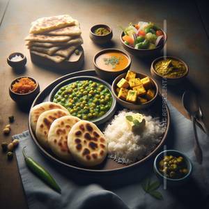 "2 Butter Roti+ Matar Paneer+Rice+ Salad Pickle "