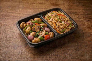 Chilly Mushroom + Veg Brunt Garlic Noodle